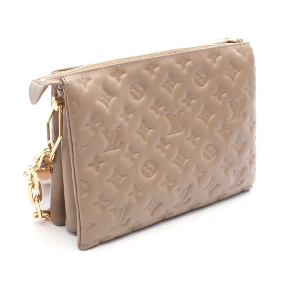Louis Vuitton Leather Bag Taupe Shoulder Monogram Beige Coussin